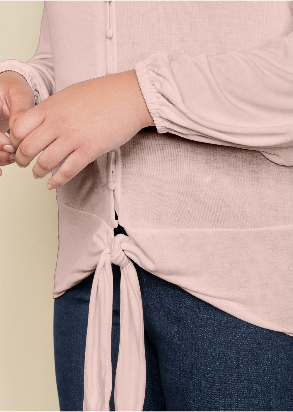 Venus Plus Size Tie-Front Button-Up Top