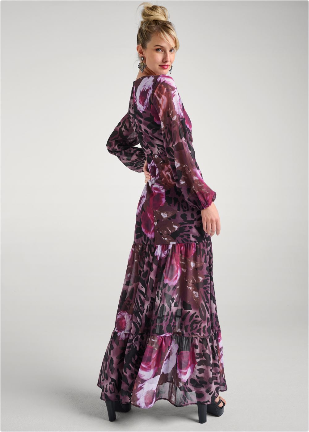 Venus Plus Size Cutout Detail Printed Gown