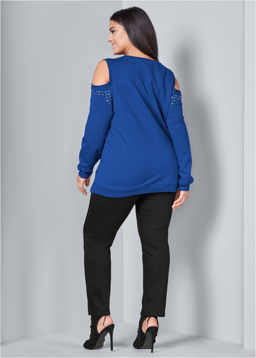 Venus Plus Size Cold-Shoulder Sweatshirt in Blue