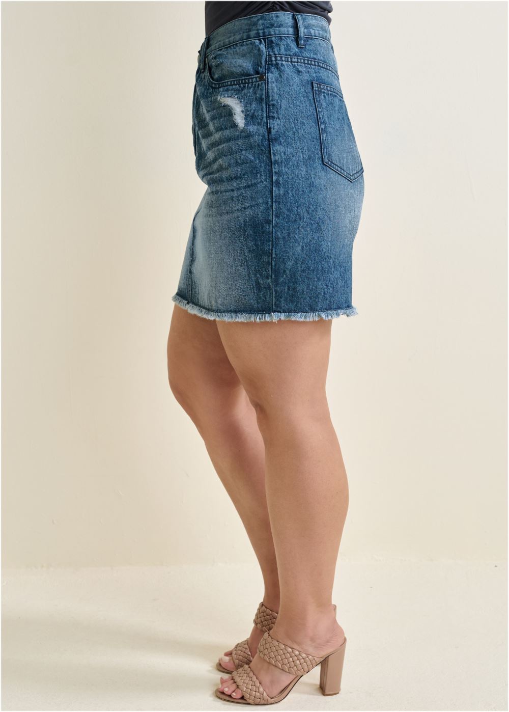 Venus Plus Size Denim Mini Skirt - Medium Wash