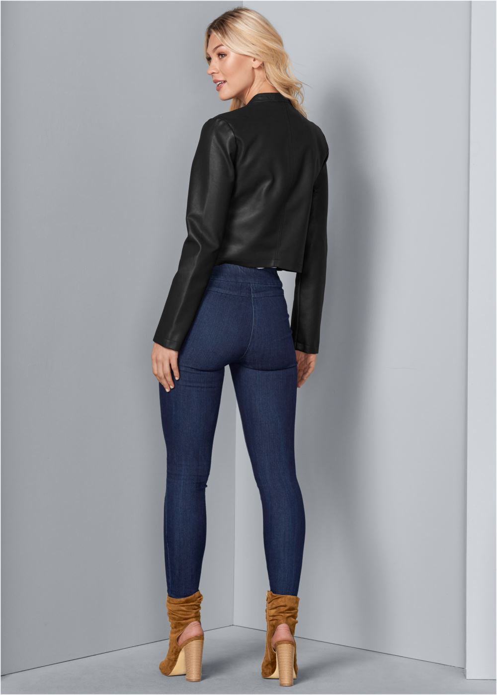 Venus Faux-Leather Lace-Up Jacket in Black