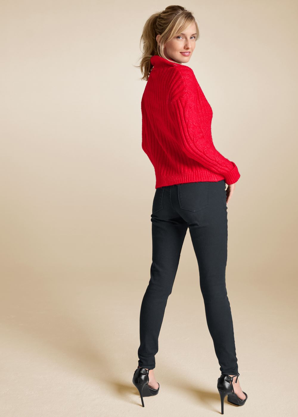 Venus Plus Size Quarter Zip Sweater in Red