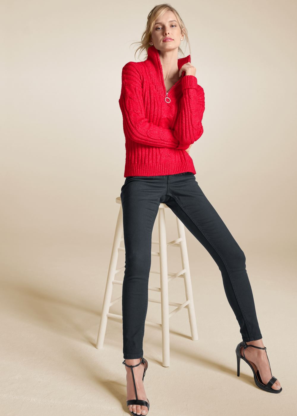 Venus Plus Size Quarter Zip Sweater in Red