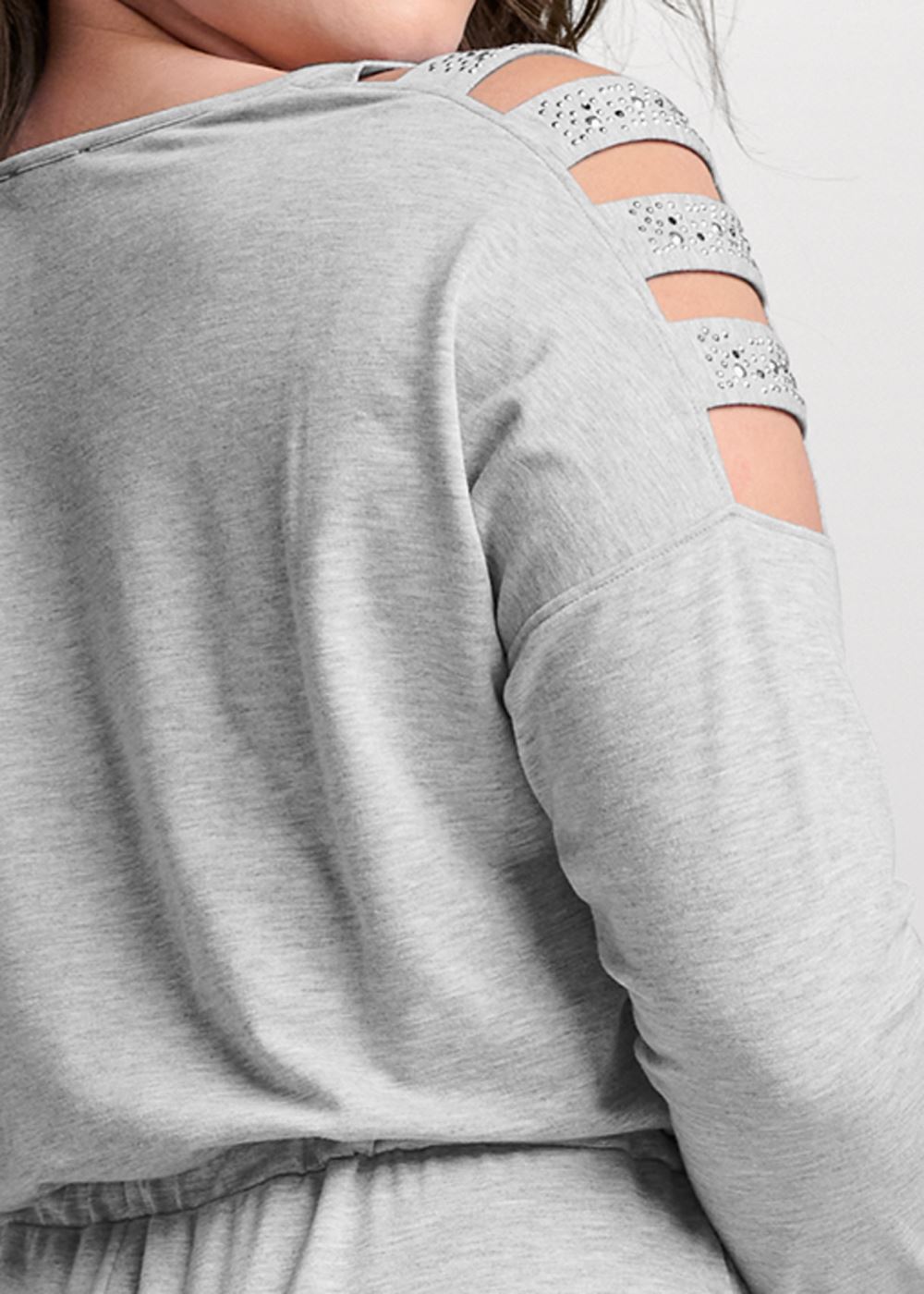 Venus Plus Size Embellished Sleeve Jumpsuit in Heather Grey