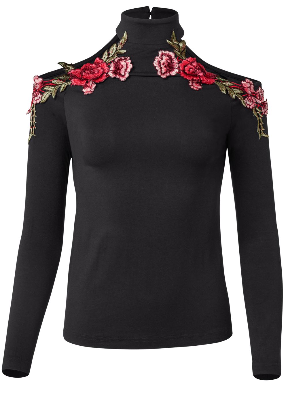 Venus Plus Size Rose Applique Cold-Shoulder Top