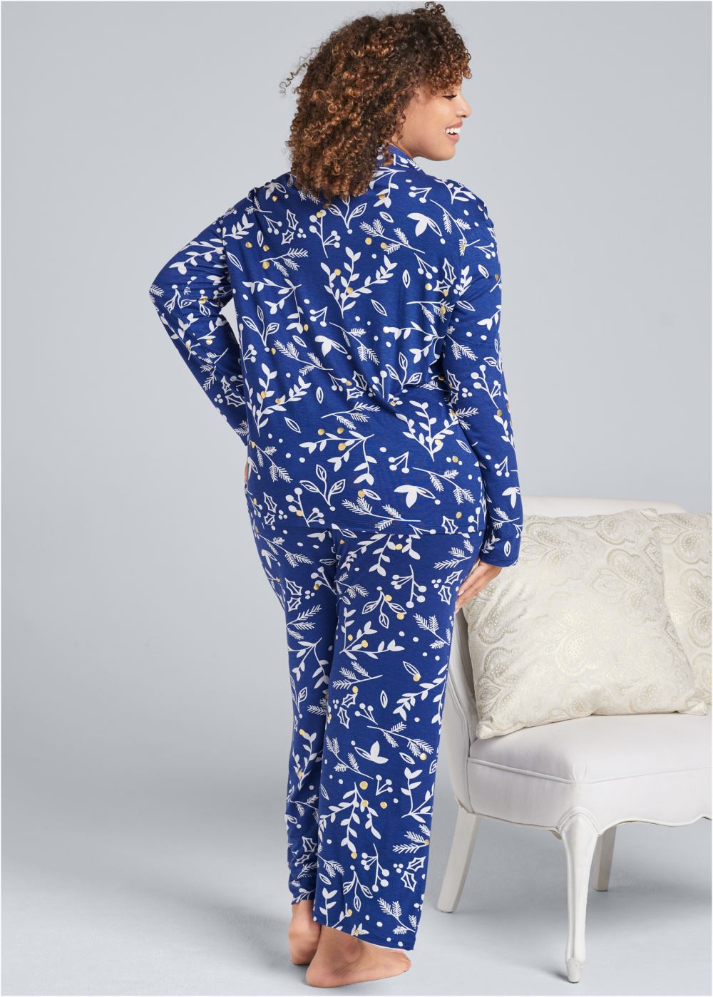 Venus Navy Multi LONG SLEEVE PAJAMA SET