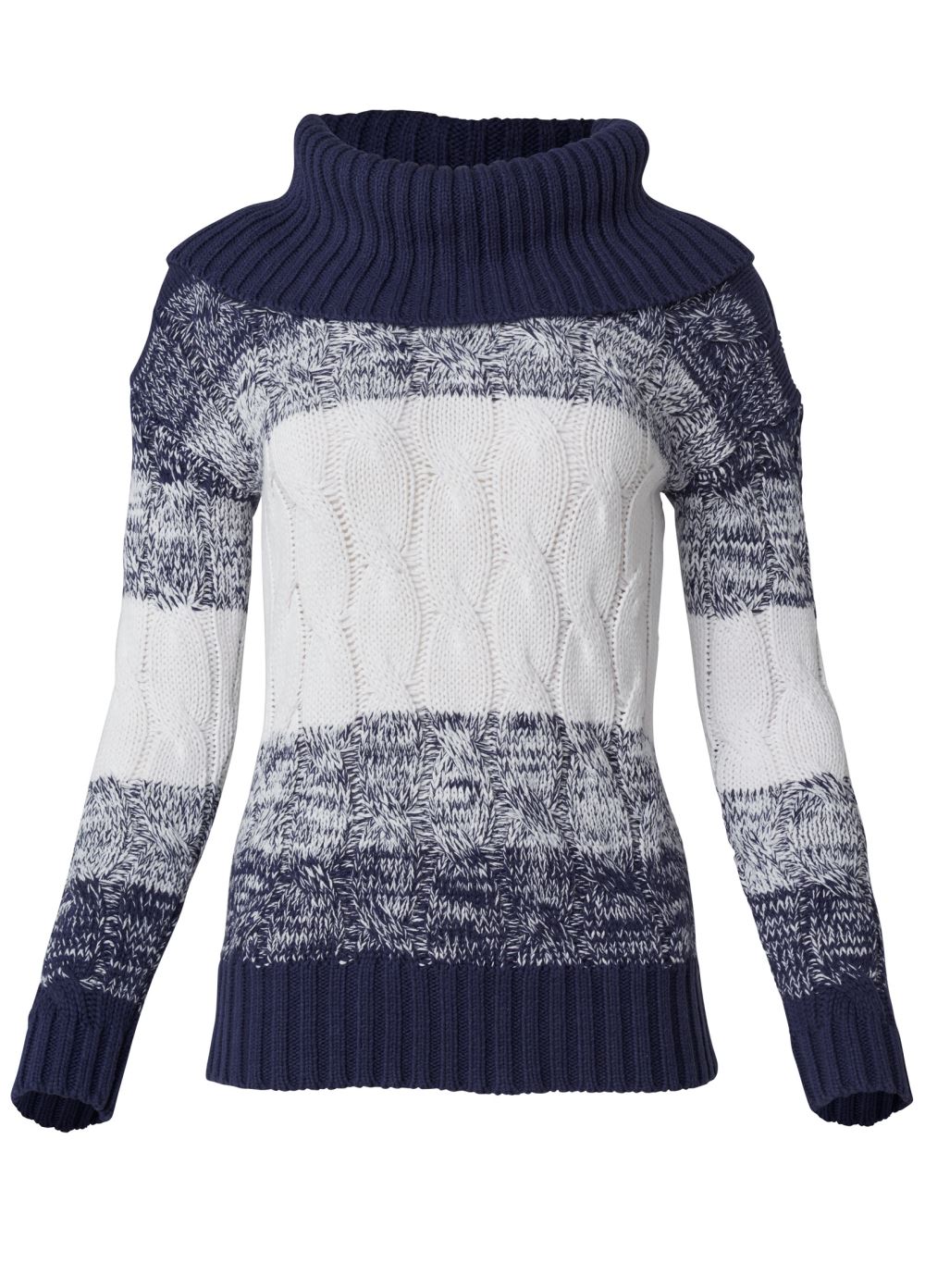 Venus Plus Size Marled Striped Turtleneck in White Multi