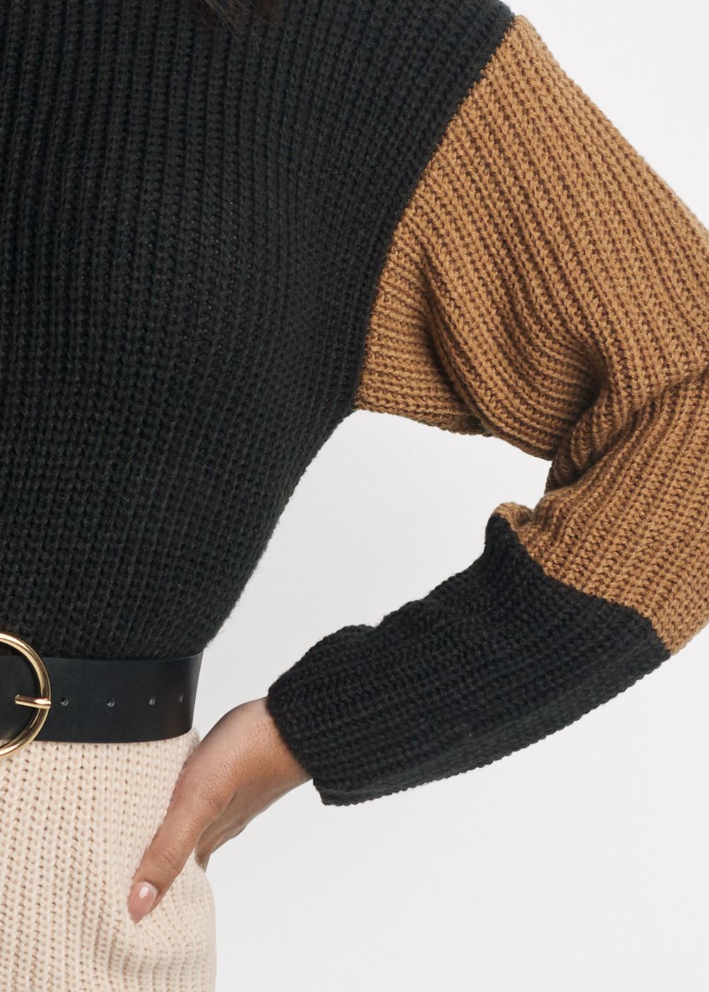 Venus Plus Size Belted Color Block Sweater Dress
