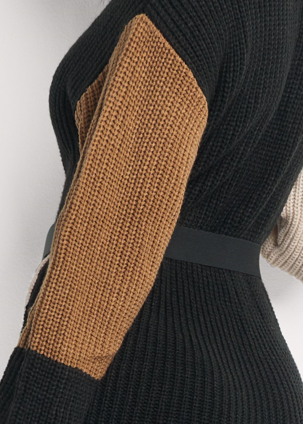 Venus Plus Size Belted Color Block Sweater Dress