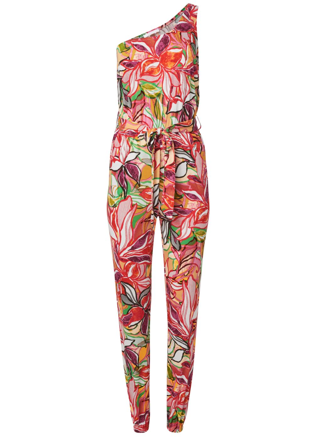 Venus Plus Size Tropical Printed Jumpsuit in Red Multi