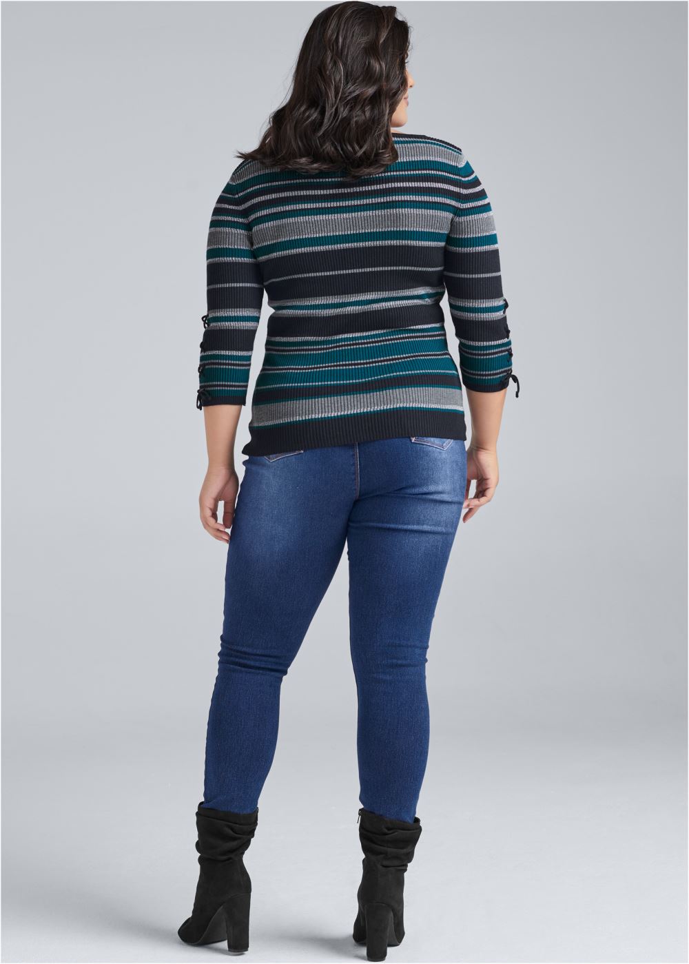 Venus Plus Size Striped Sweater in Black Multi