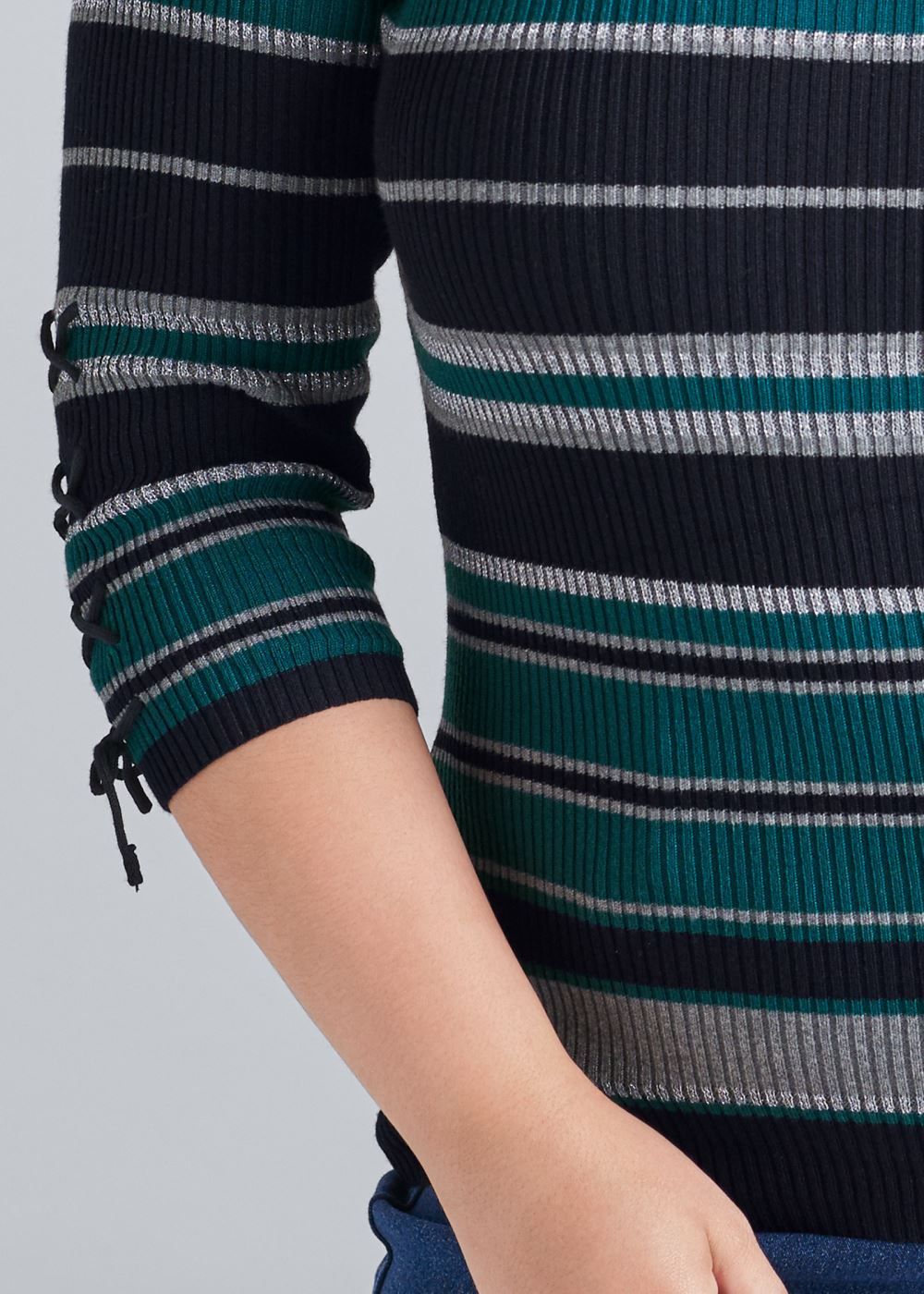 Venus Plus Size Striped Sweater in Black Multi