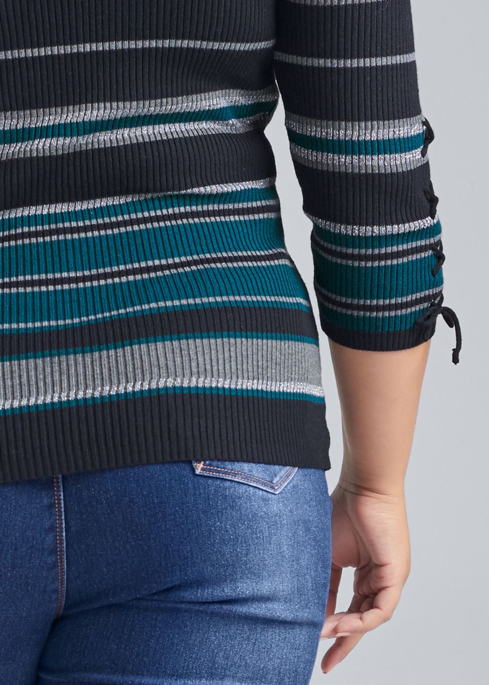 Venus Plus Size Striped Sweater in Black Multi