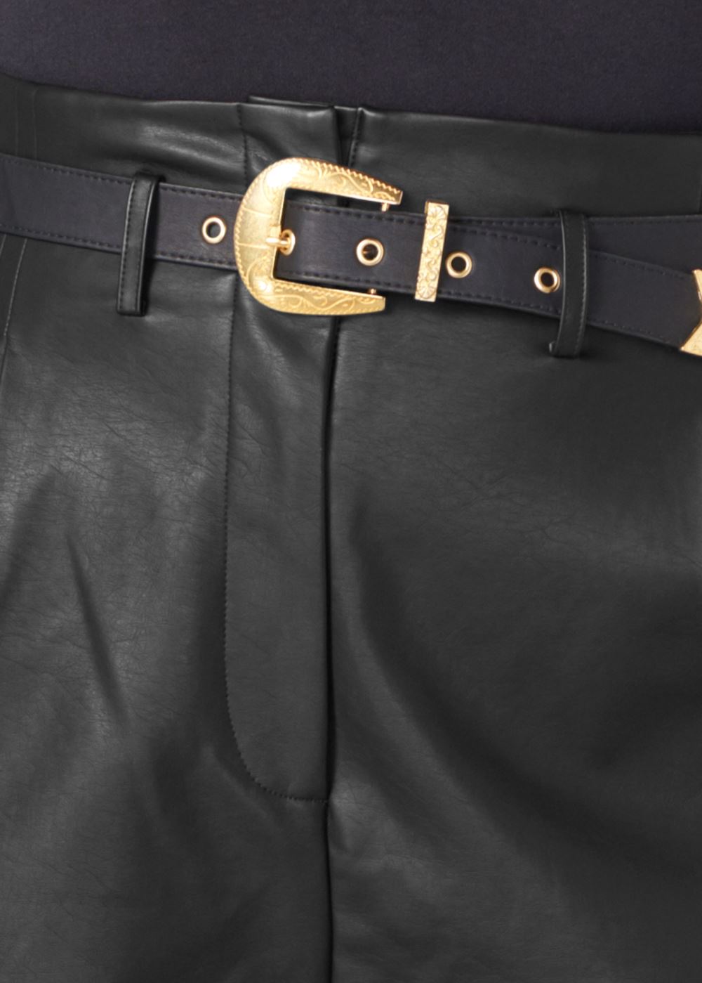 Venus Plus Size Belted Faux-Leather Shorts - Black