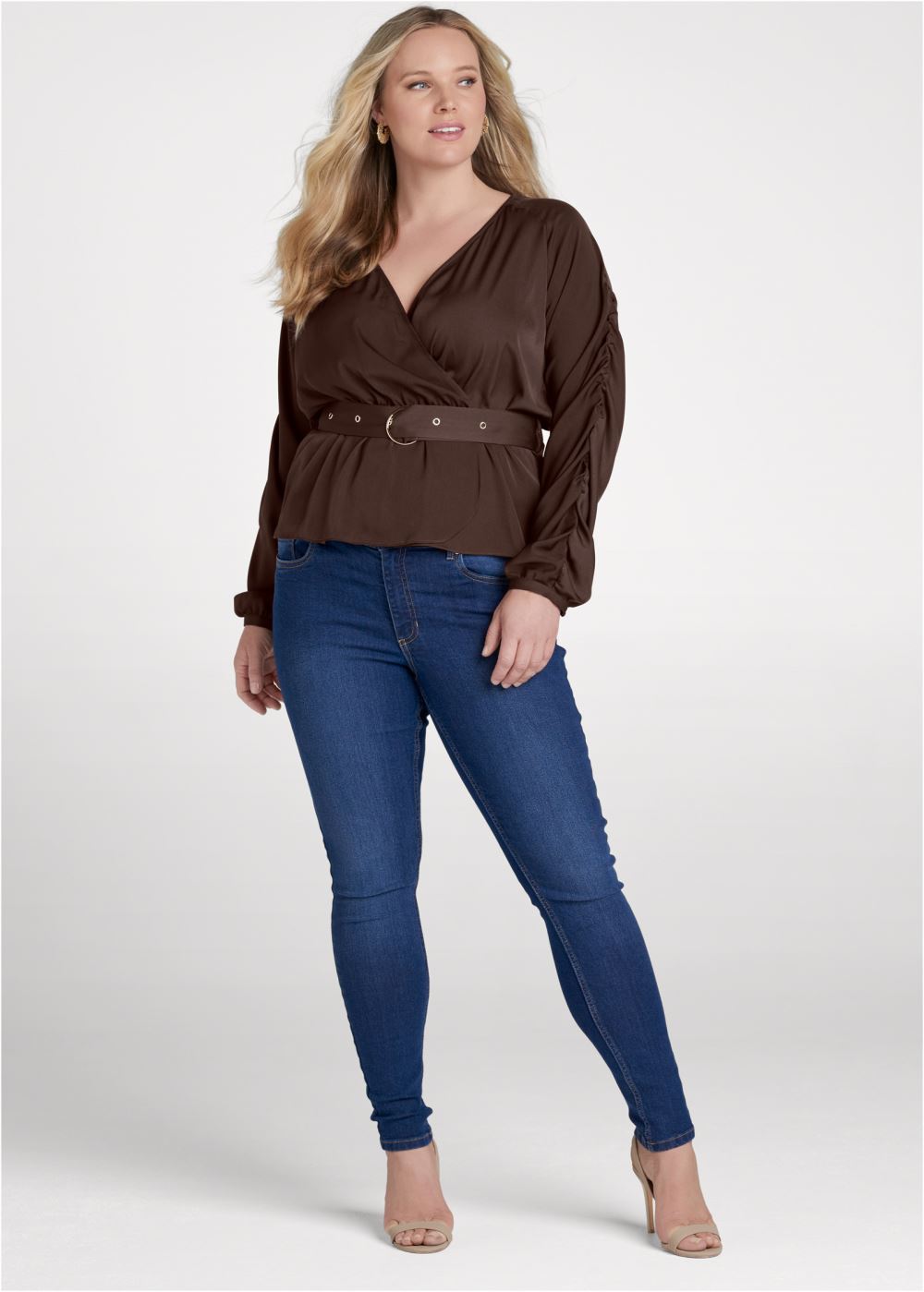 Venus Plus Size V-Neck Belted Top