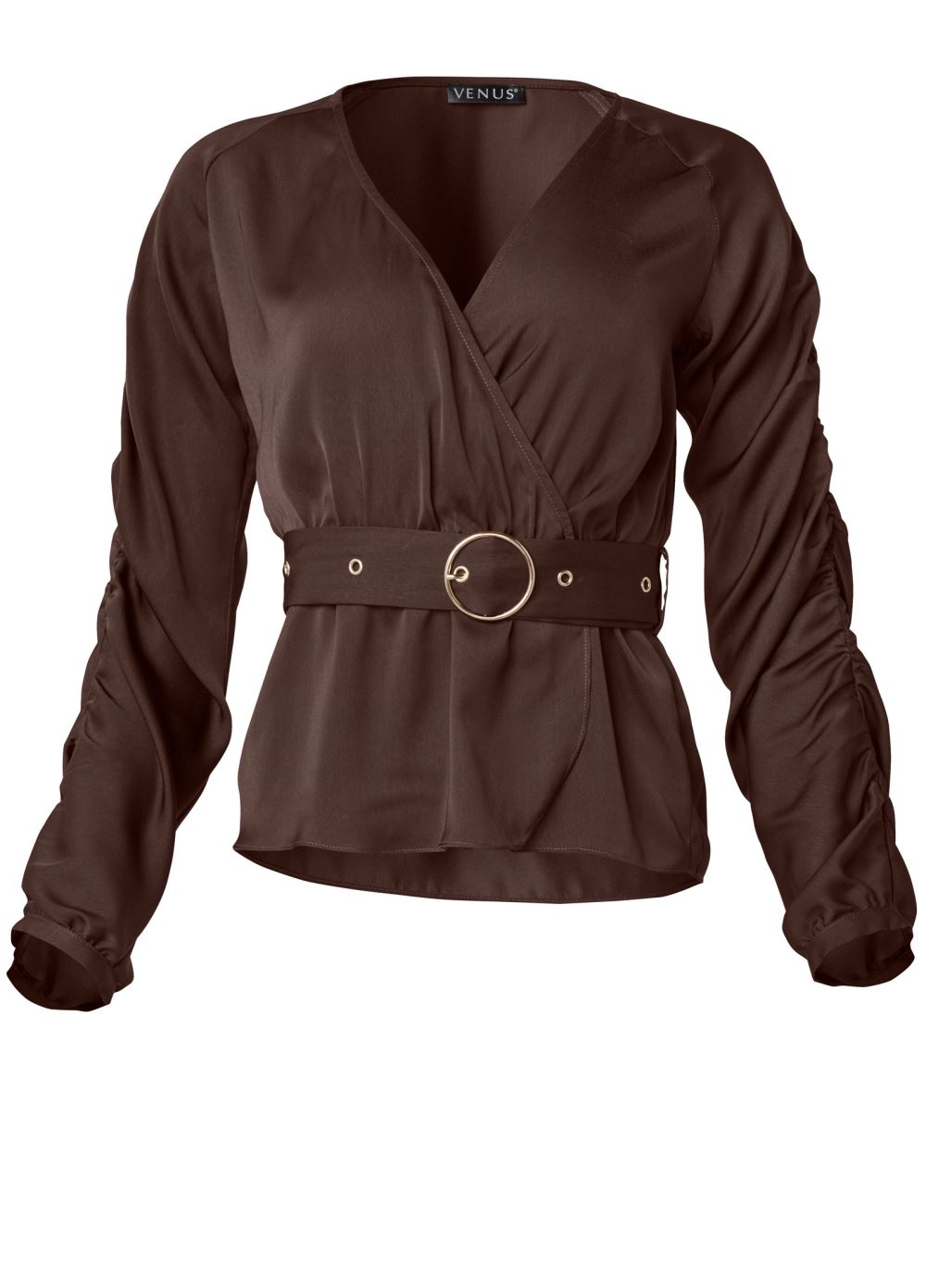 Venus Plus Size V-Neck Belted Top