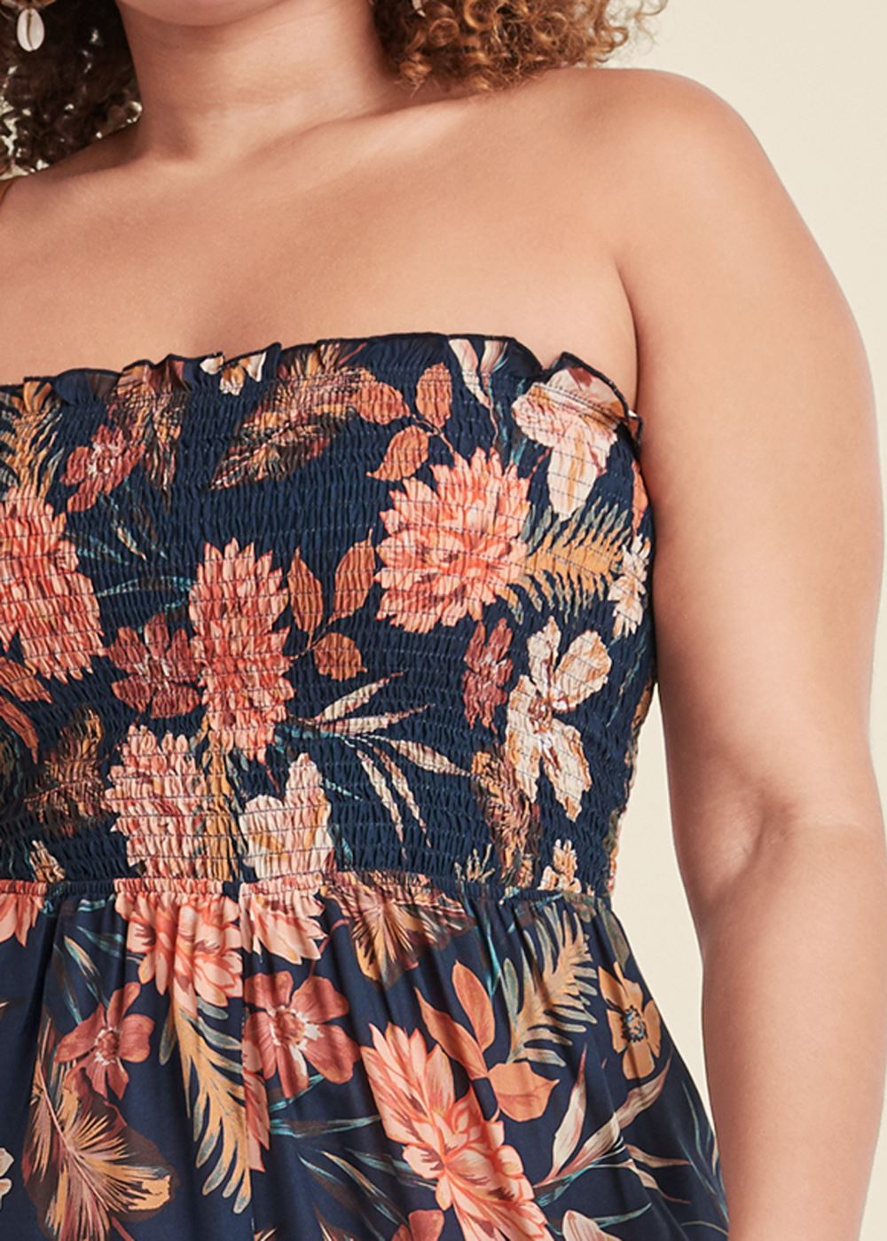 Venus Plus Size Floral Strapless Jumpsuit in Black Multi
