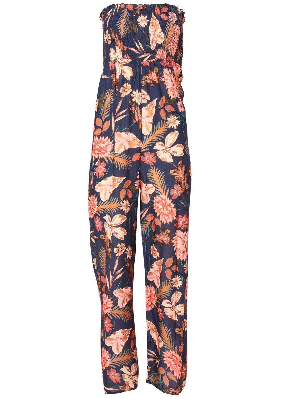 Venus Plus Size Floral Strapless Jumpsuit in Black Multi