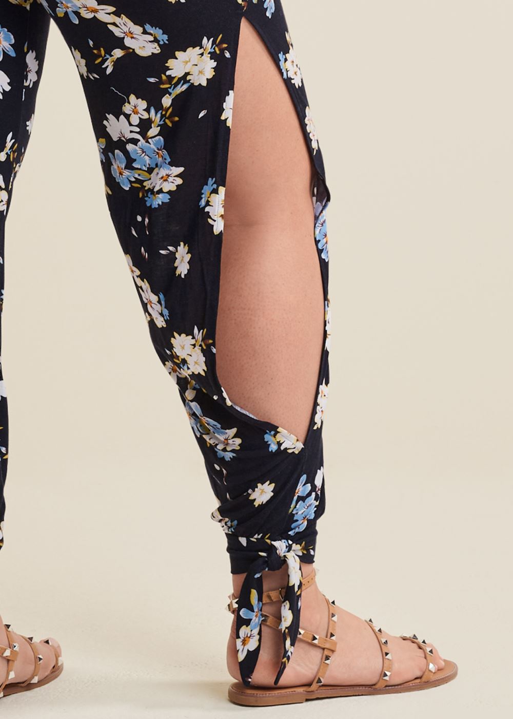 Venus Plus Size Slit Detail Jumpsuit in Black & Blue