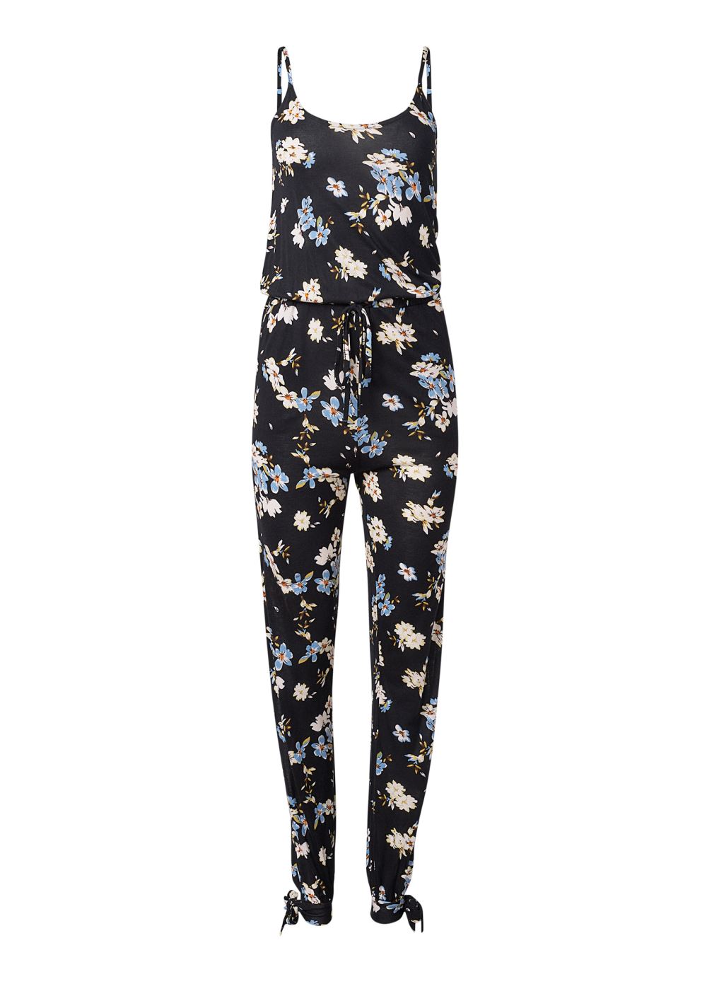Venus Plus Size Slit Detail Jumpsuit in Black & Blue