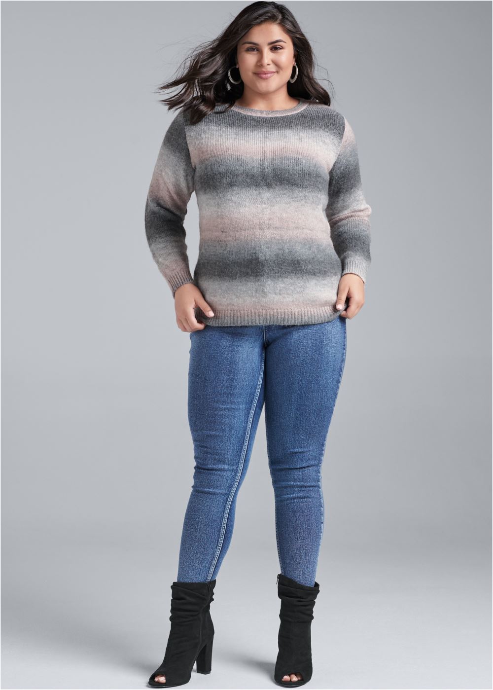 Venus Plus Size Ombre Stripe Sweater in Pink & Black