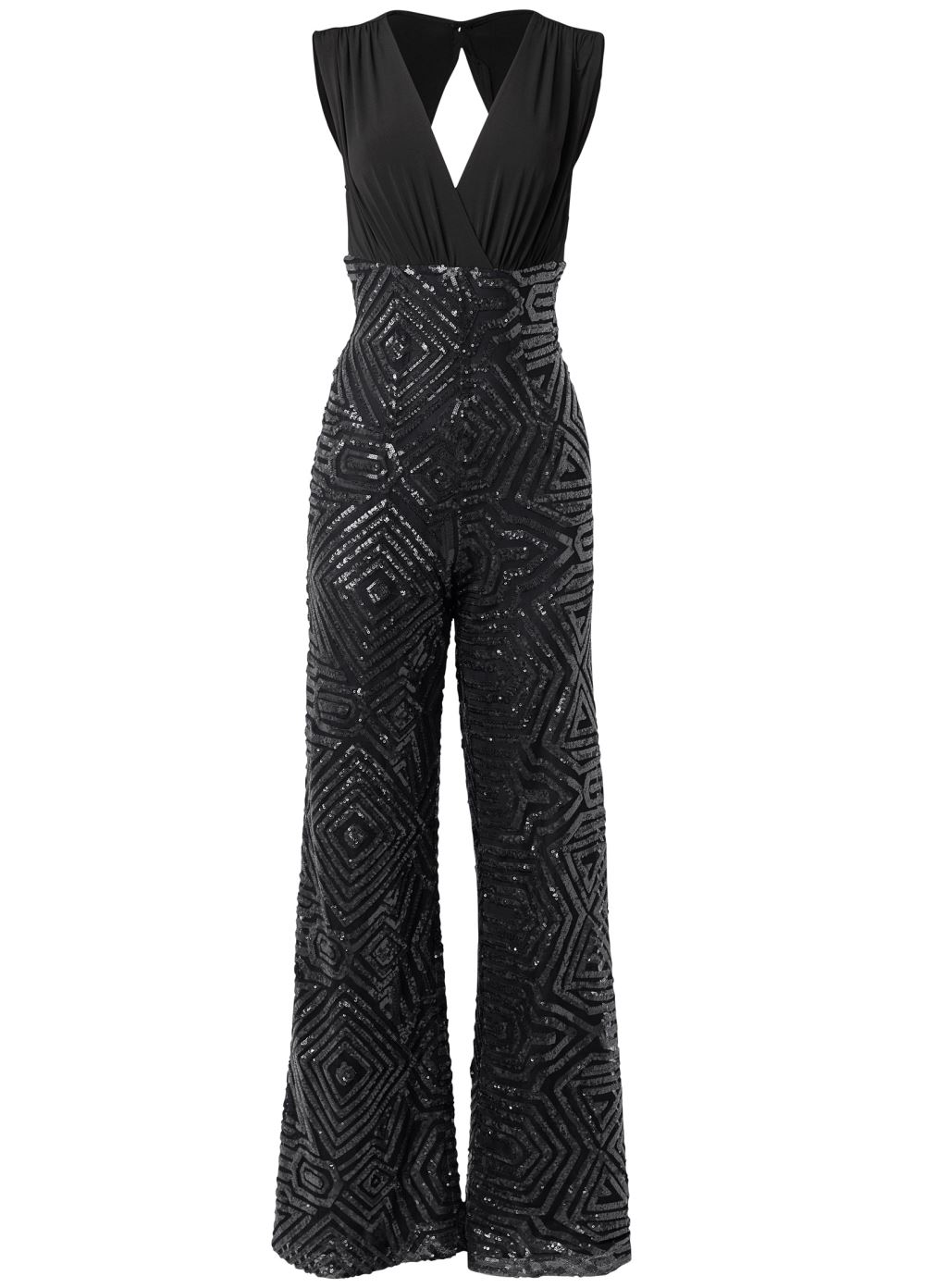 Venus Plus Size Sequin Surplice Jumpsuit in Black