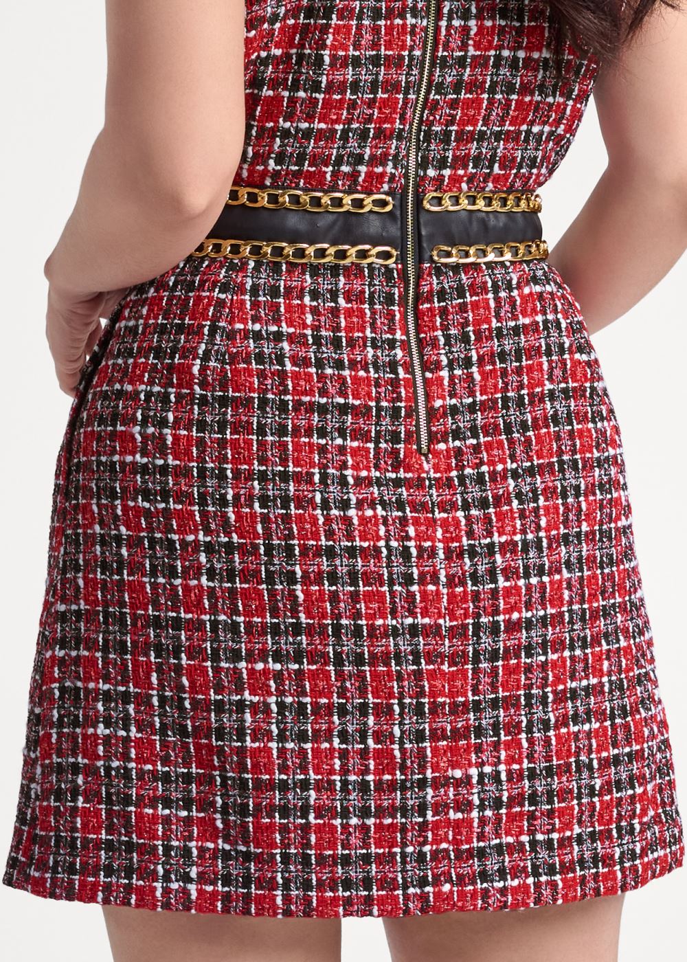 Venus Red & Black COLLARED TWEED DRESS