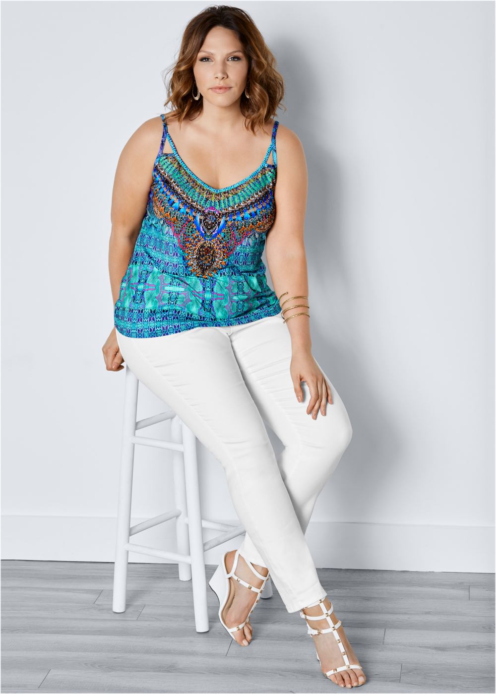 Venus Plus Size Embellished Print Tank Top