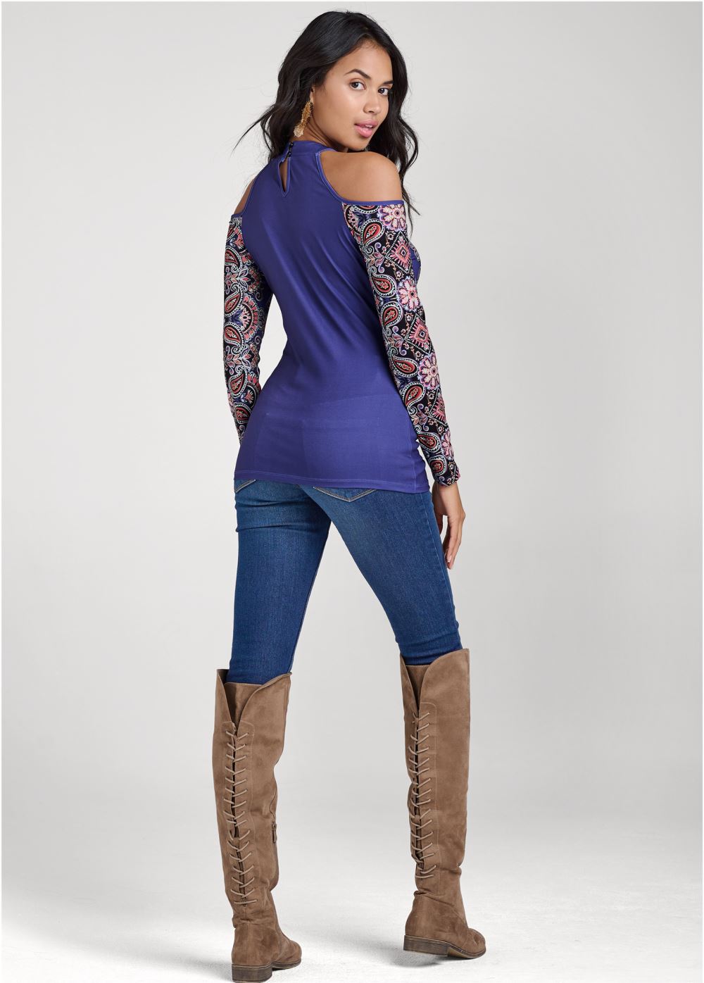 Venus Plus Size Paisley Cold-Shoulder Top