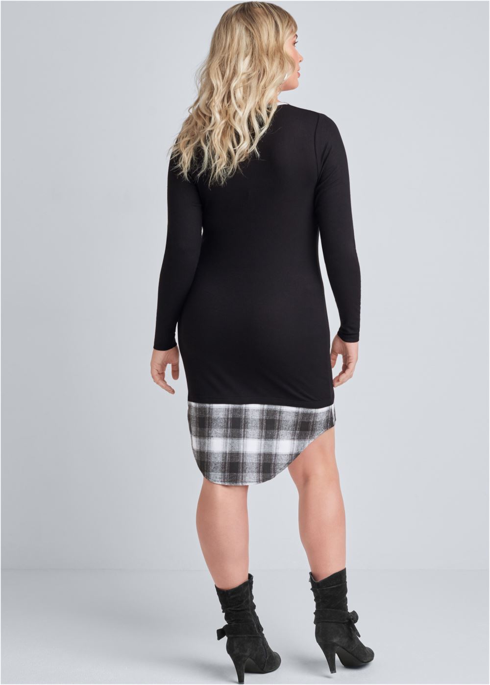 Venus Black Multi PLAID DETAIL CASUAL DRESS