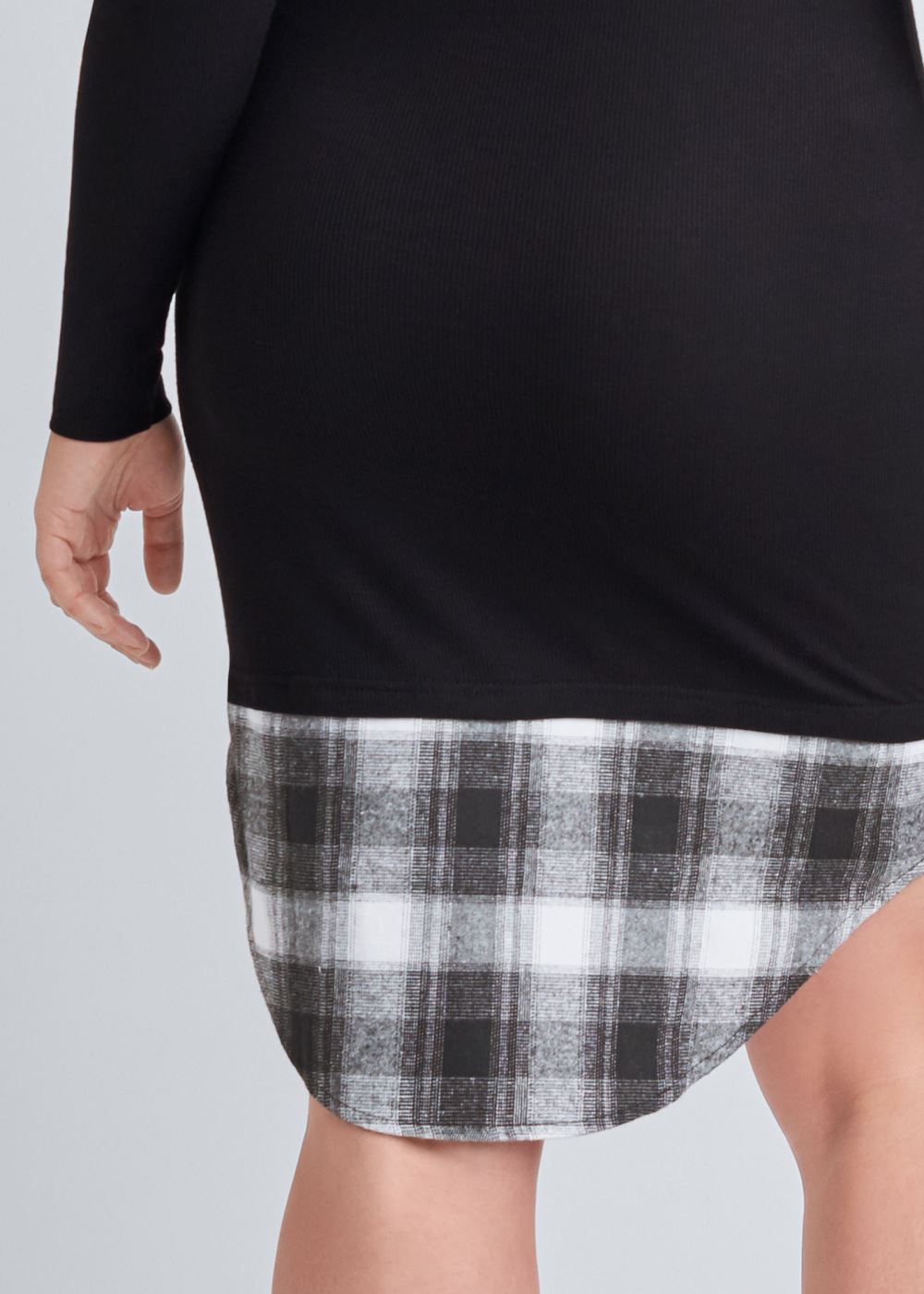 Venus Black Multi PLAID DETAIL CASUAL DRESS