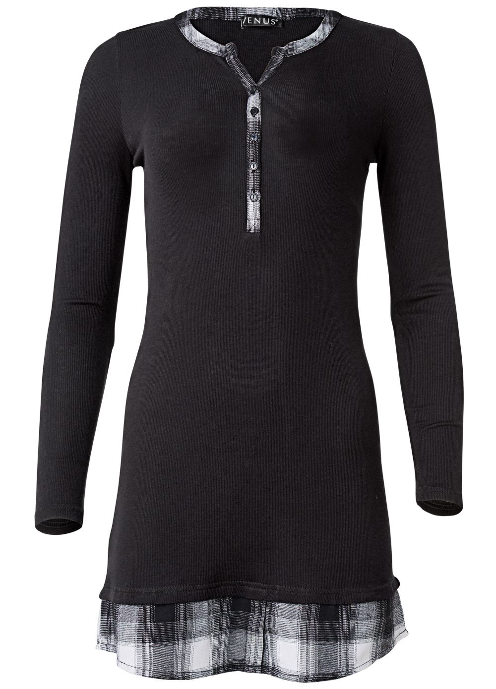 Venus Black Multi PLAID DETAIL CASUAL DRESS