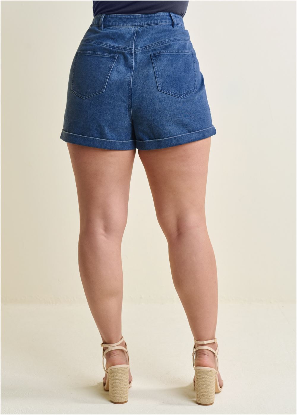 Venus Plus Size Suiting Denim Mixed Shorts - Medium Wash