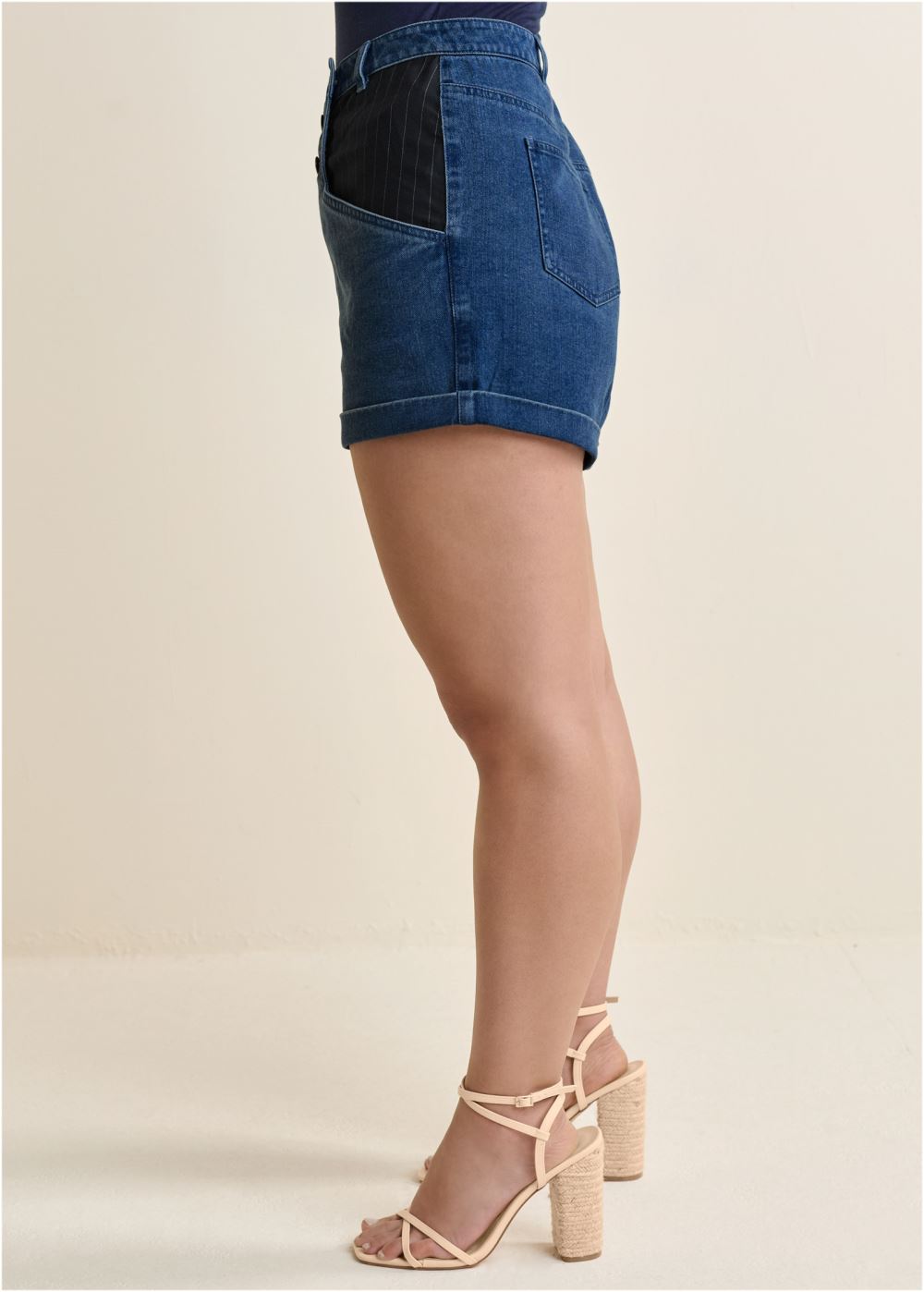 Venus Plus Size Suiting Denim Mixed Shorts - Medium Wash