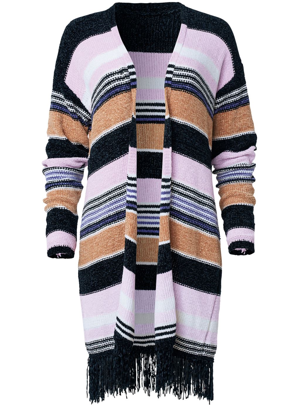 Venus Plus Size Chenille Striped Cardigan in Purple Multi