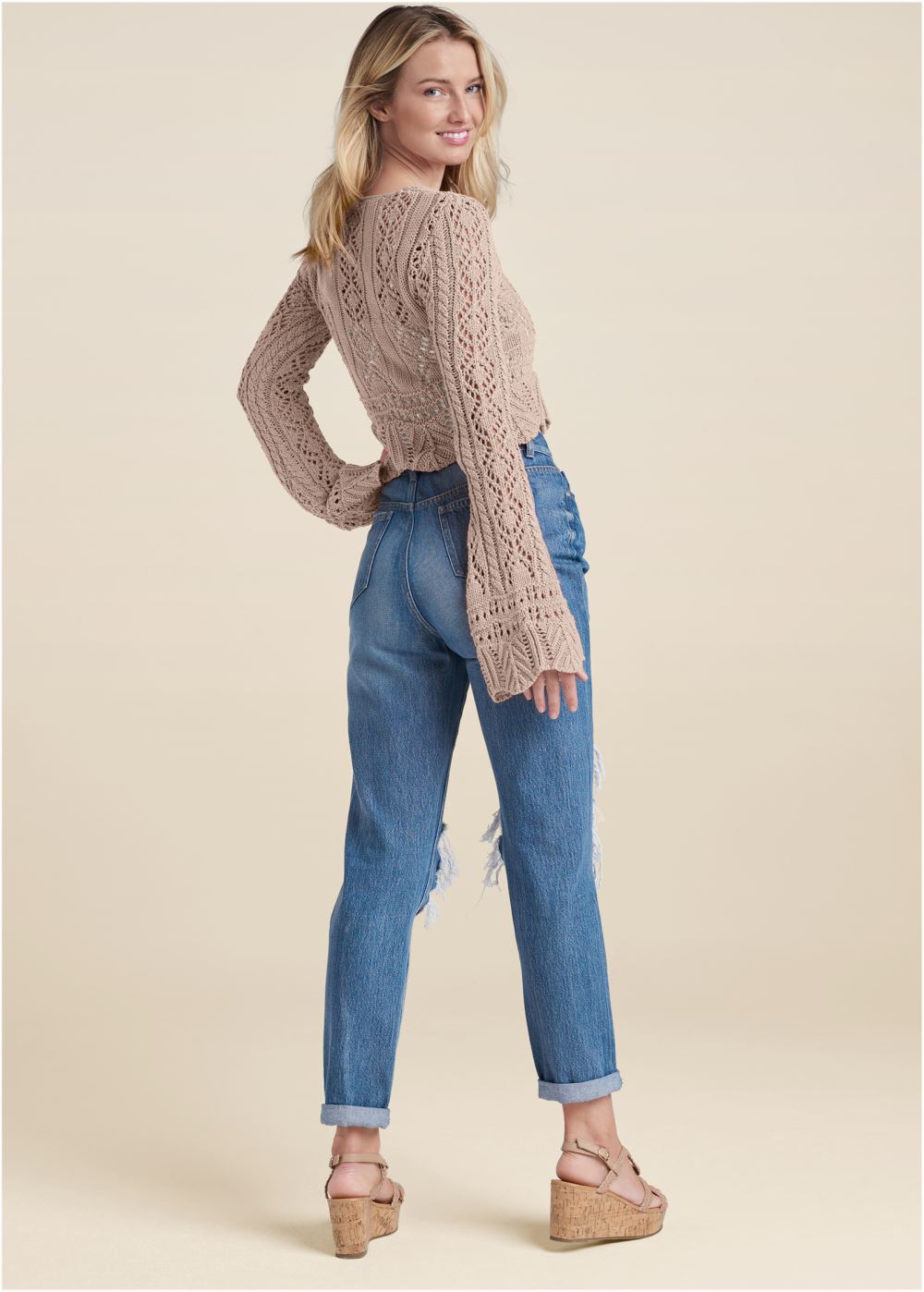Venus Plus Size Tie-Front Cropped Cardigan in Taupe