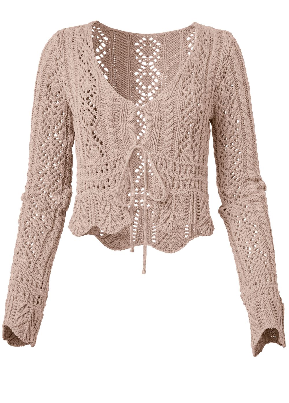 Venus Plus Size Tie-Front Cropped Cardigan in Taupe
