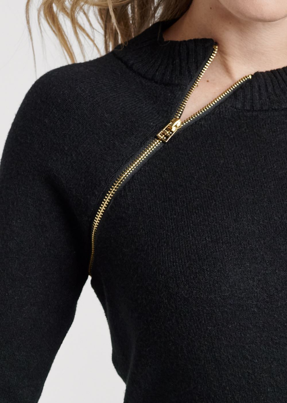 Venus Plus Size Zipper Neck Sweater in Black