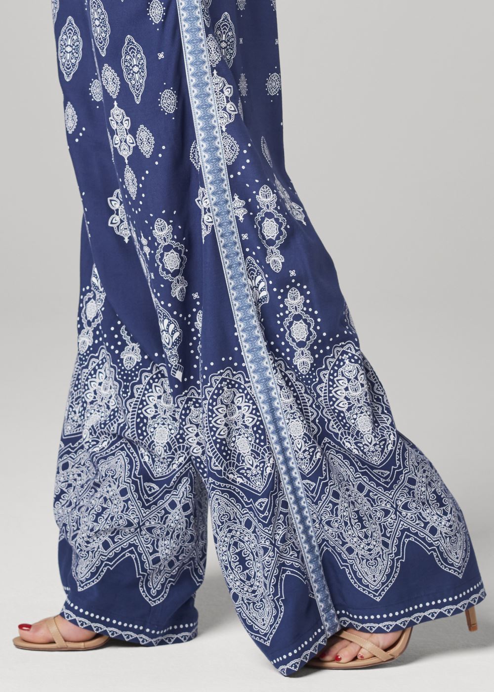 Venus Plus Size Bandana Print Wide Leg Pants in Blue Multi