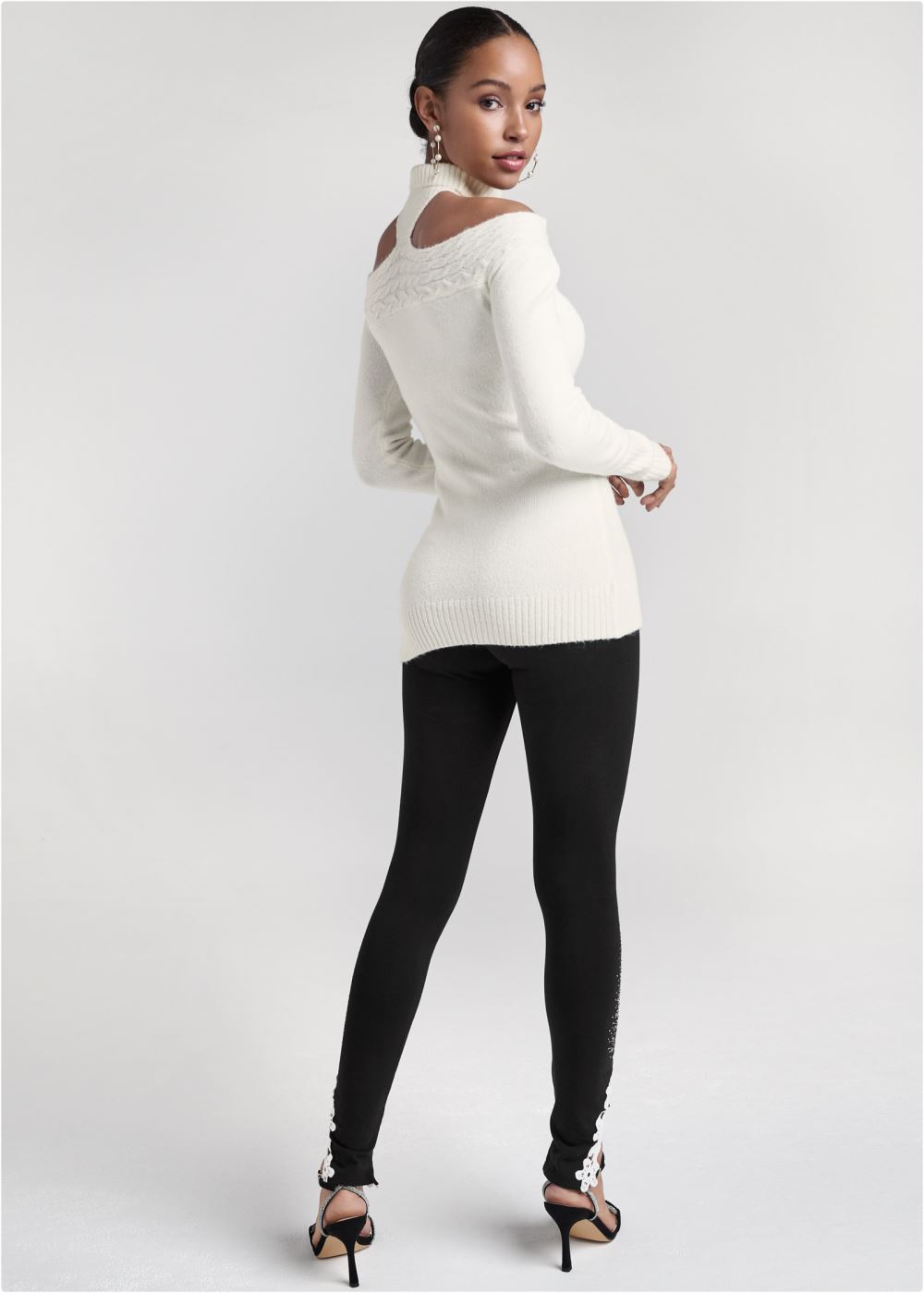 Venus Plus Size Cutout Turtleneck Sweater in White