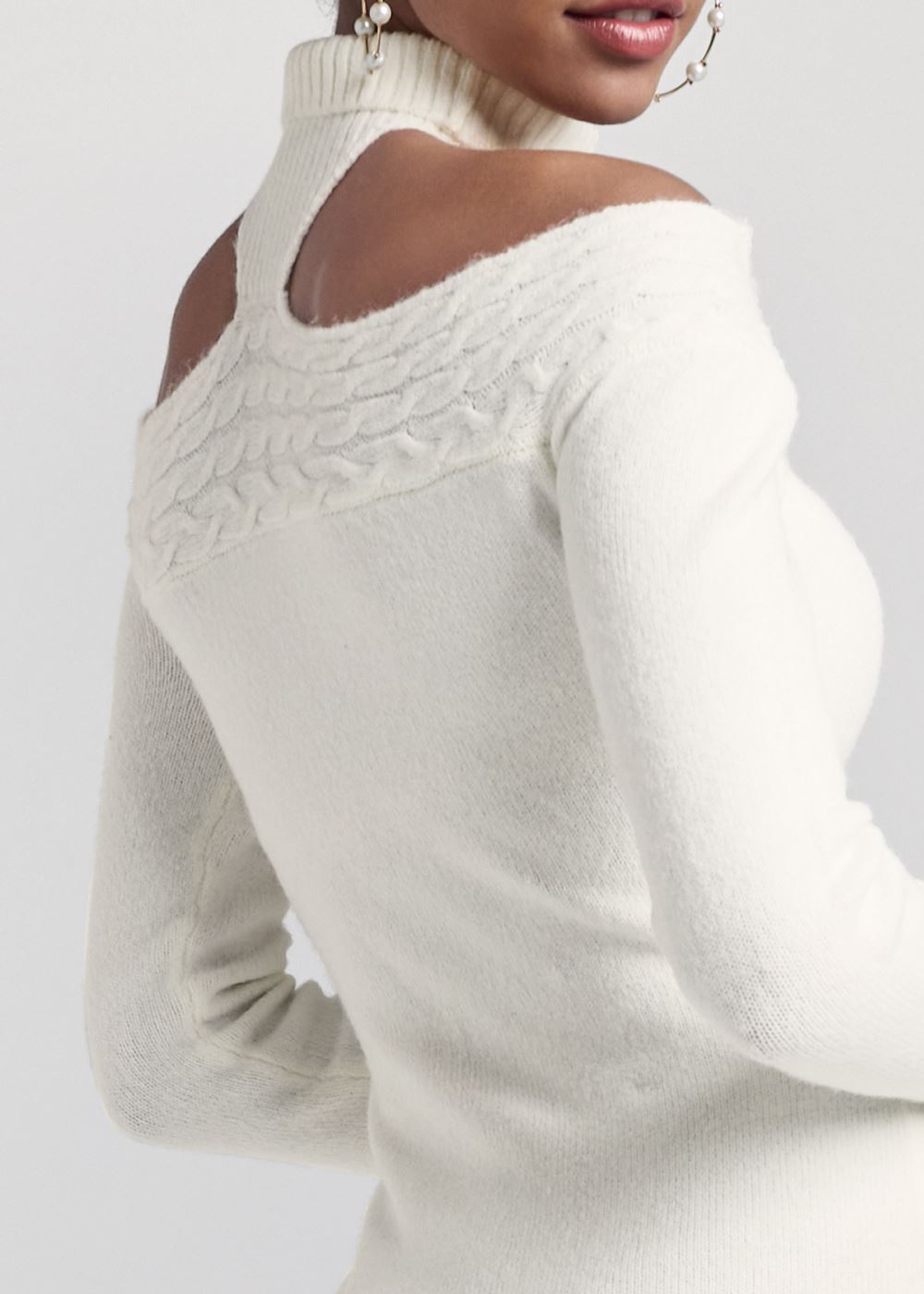 Venus Plus Size Cutout Turtleneck Sweater in White