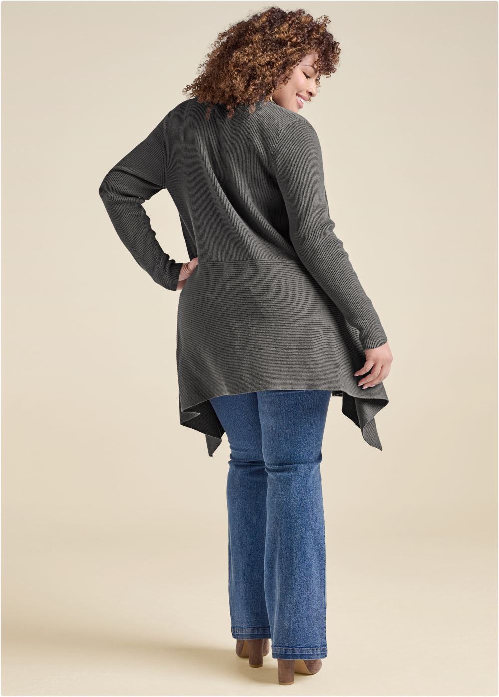 Venus Plus Size Waterfall Cardigan in Dark Grey