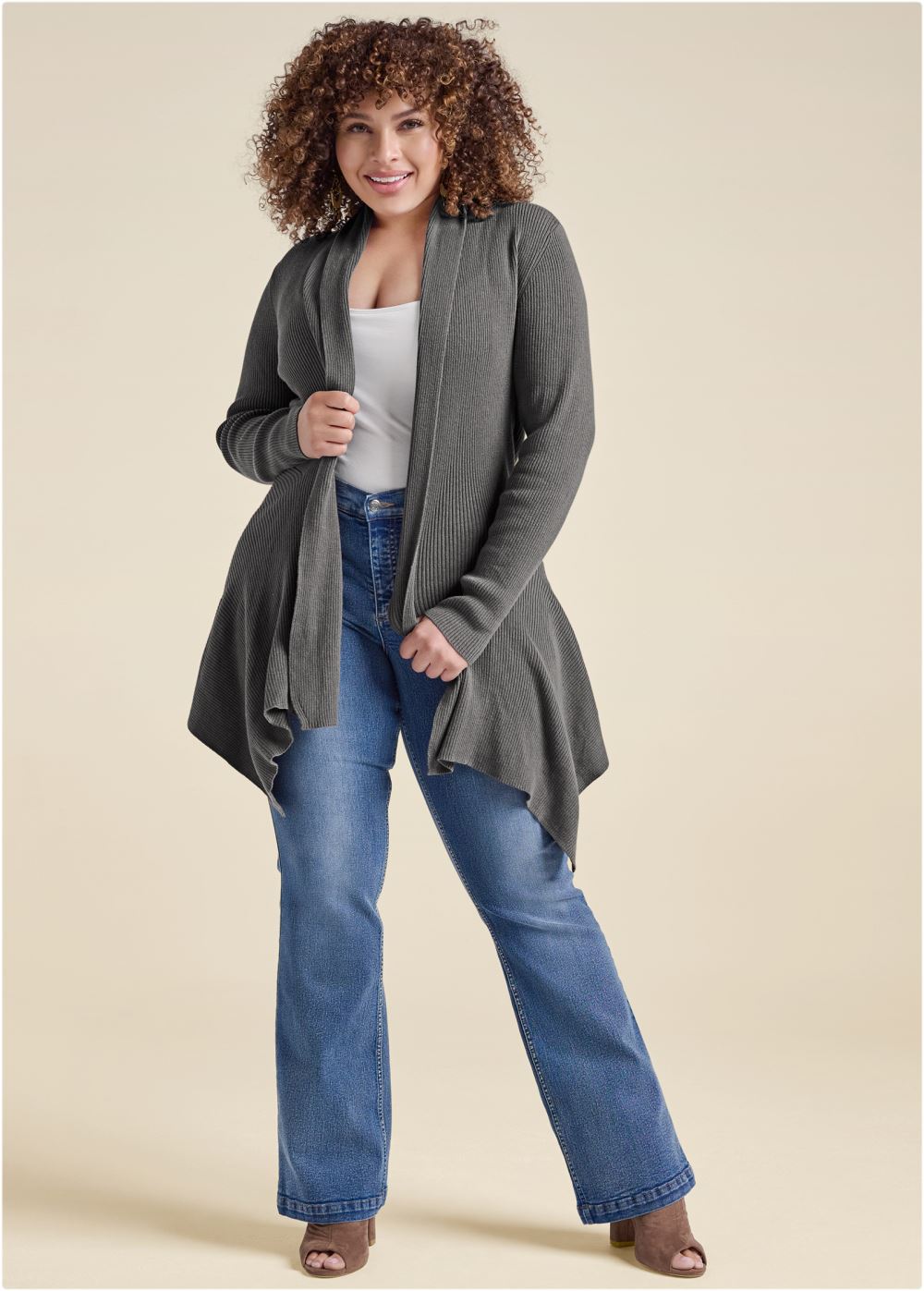 Venus Plus Size Waterfall Cardigan in Dark Grey