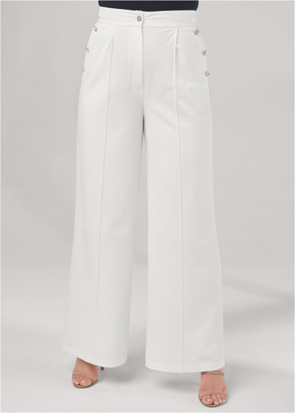Venus Plus Size Pleated Wide Leg Pants in Off White