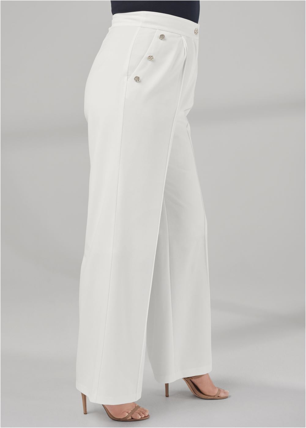 Venus Plus Size Pleated Wide Leg Pants in Off White