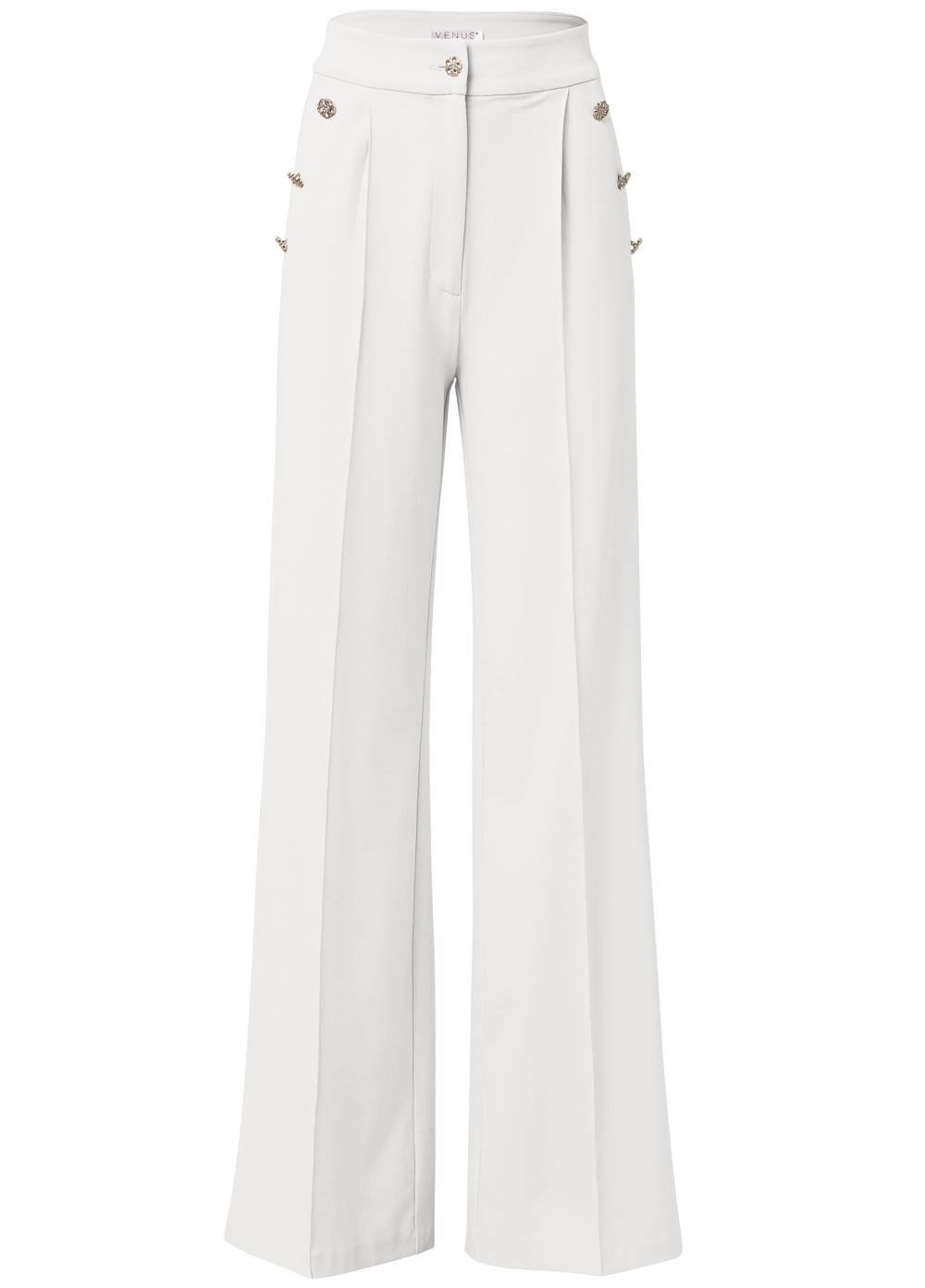 Venus Plus Size Pleated Wide Leg Pants in Off White