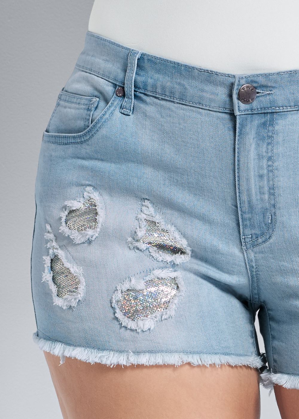 Venus Plus Size Sequin Patch Jean Shorts - Light Wash