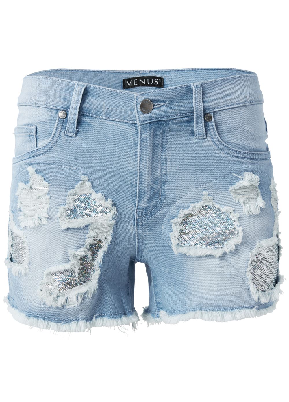 Venus Plus Size Sequin Patch Jean Shorts - Light Wash