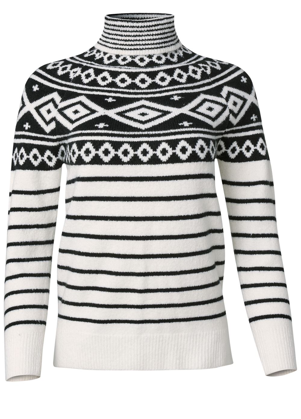 Venus Plus Size Fair Isle Turtleneck Sweater in White & Black