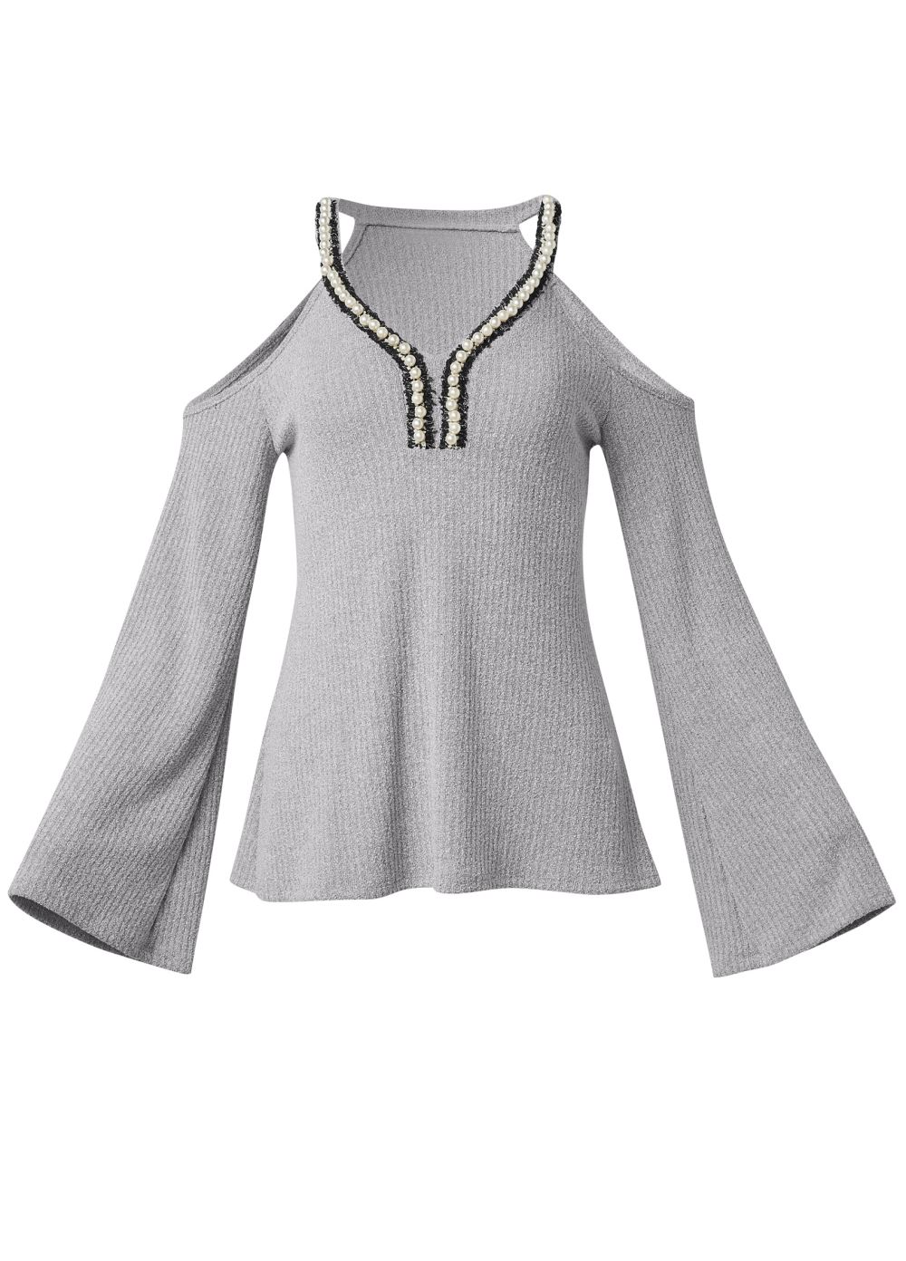 Venus Plus Size Pearl Trim Bell Sleeve Top
